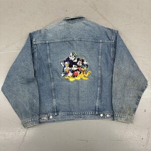 Vintage The Disney Store Jacket Mens 2XL Blue Denim Mickey & Friends Graphic 90s